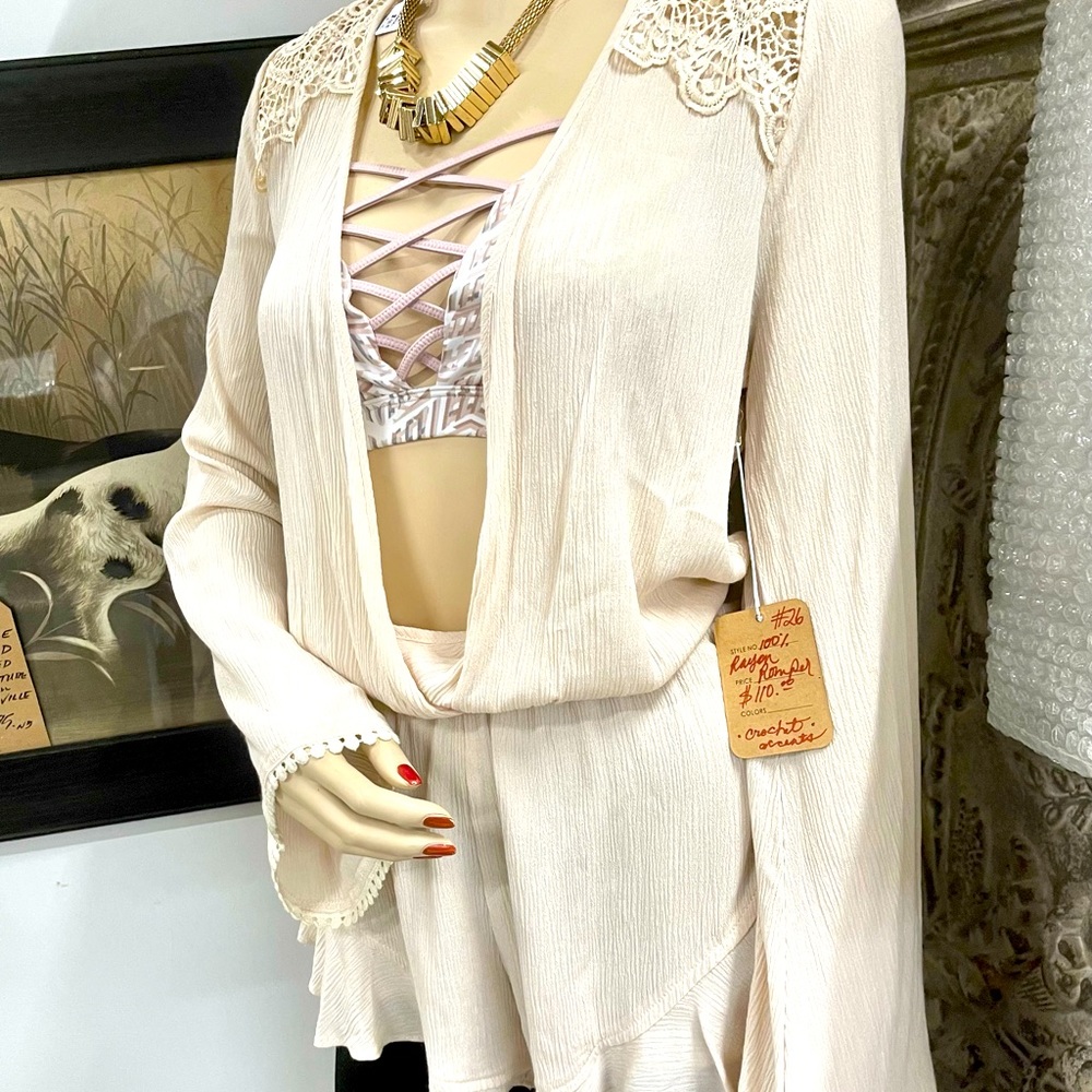 Beautiful Crochet Lace Rayon Beige Romper S Sexy